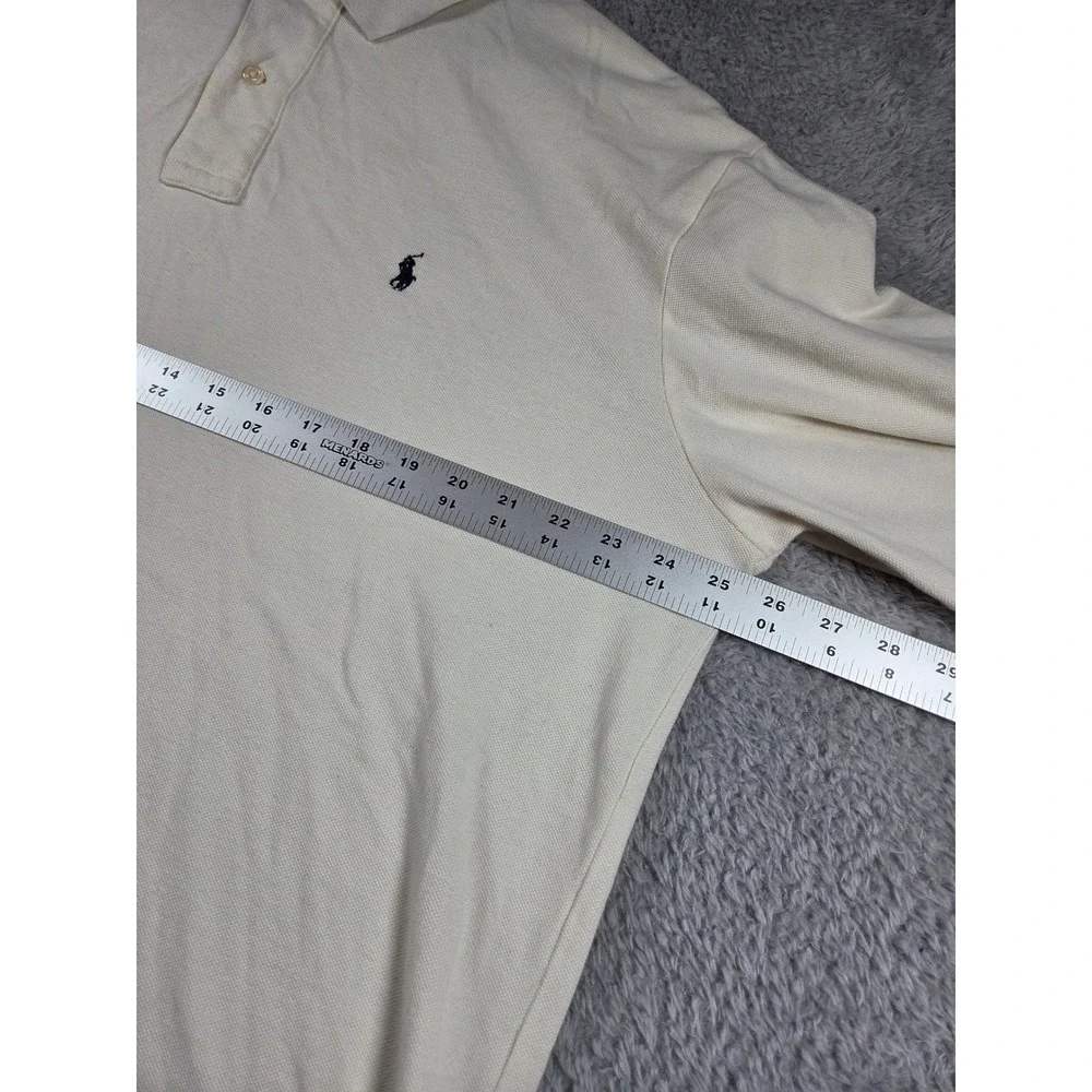 Polo Ralph Lauren Polo Shirt XL Cream Mens Long Sleeve Pique Cotton Logo